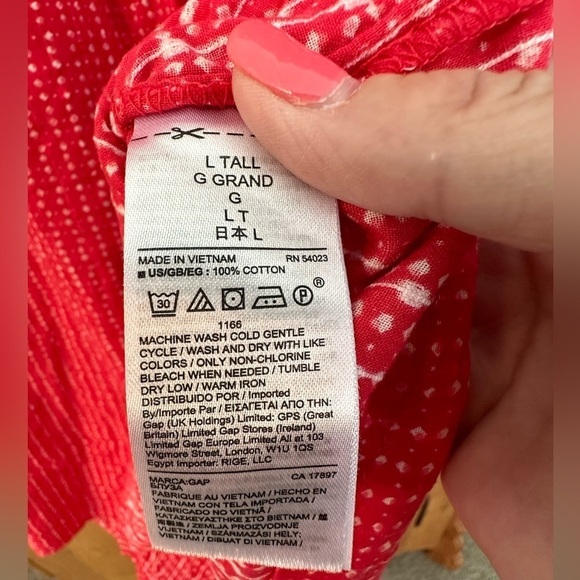 Gap Cap Sleeved Lightweight Red & White Top Size Large Tall - Picture 6 of 10